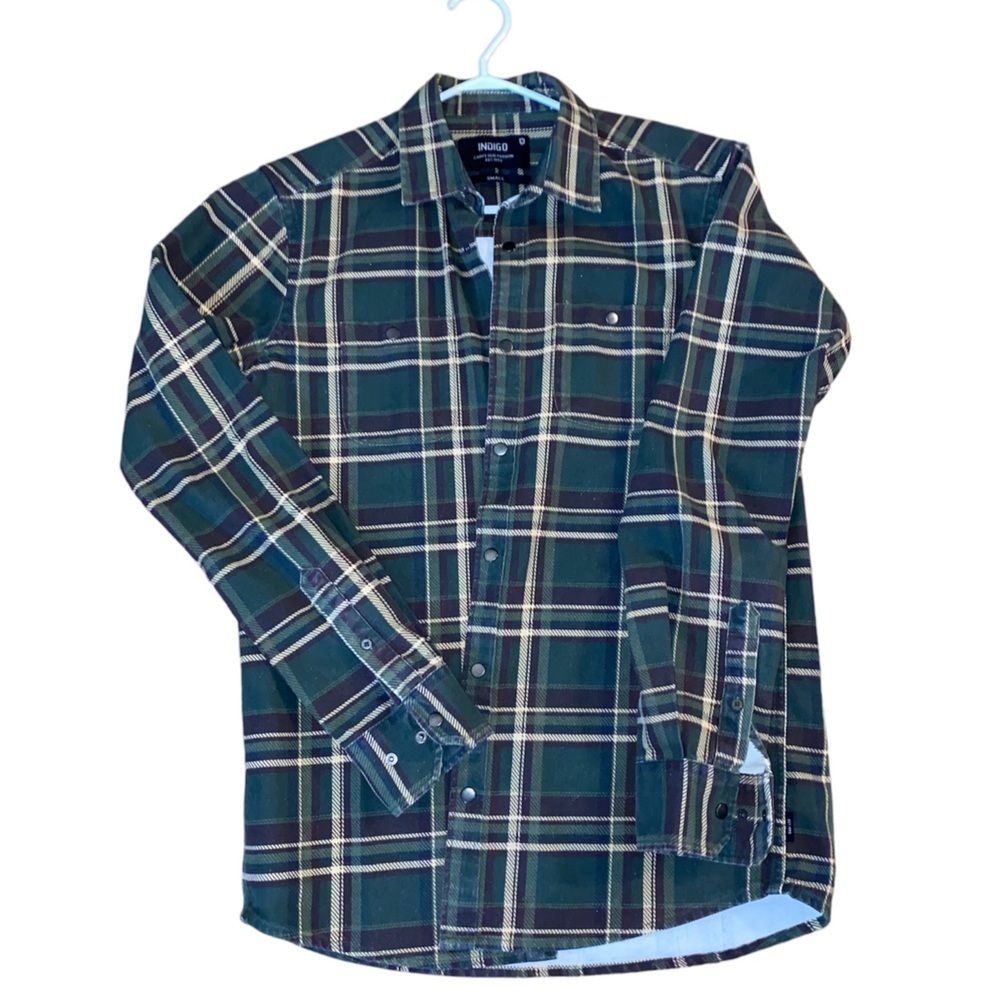 Indigo Men’s Green Plaid Button Down Shirt Jacket